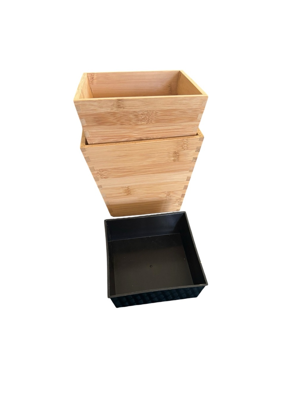 Set of 2 Bamboo Tapered Pot Planters W/Plastic Liners 5.5X6” Tan